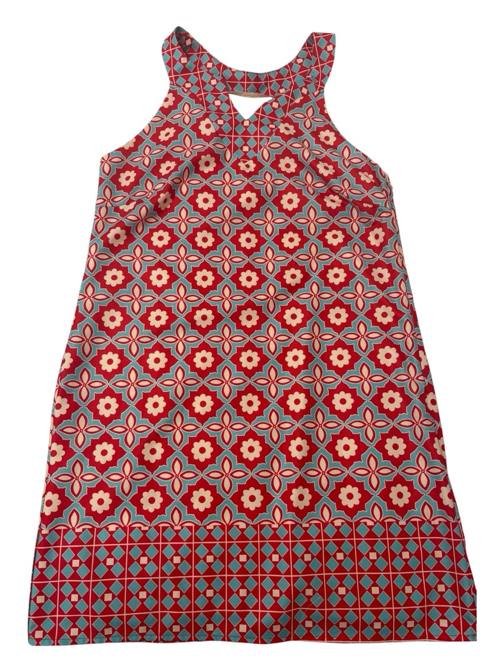 Anthropologie Red Turquoise Floral Geometric Mini Dress